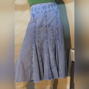 Blue Embellished Denim Embroidered  Skirt, Sz Small